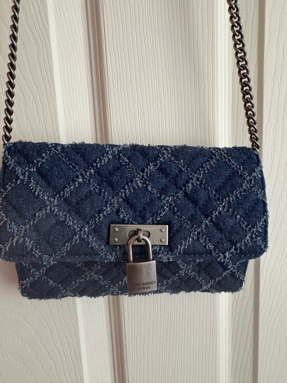 Kurt Geiger Dark Navy Quilted Chain Shoulder Bag with Padlock